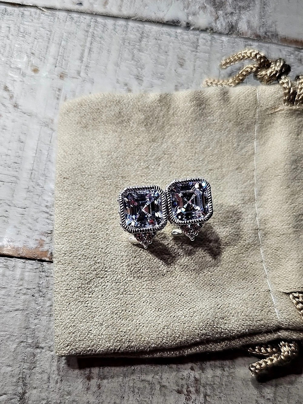 Judith Ripka Sterling Silver Cushion-Cut Diamonique Earrings ✨️NEW✨️